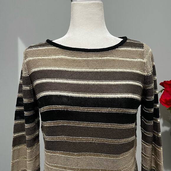 NEW Banana Republic Linen Striped Neutral Colorblock Open Weave Sweater S NWOT - Picture 2 of 16